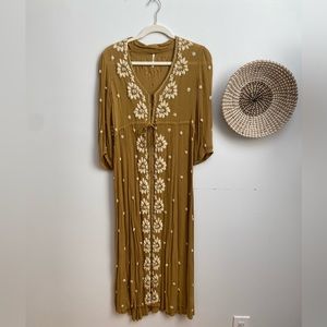 Free People embroidered mustard midi dress